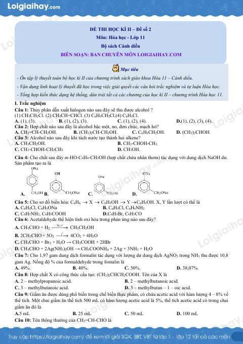 Đề thi học kì 2 Hóa 11 Cánh diều - Đề số 2